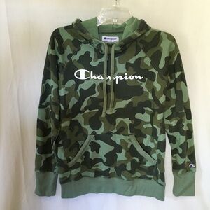 Womens Champion Cowl Neck Green Camo Hoodie Sweatshirt Size Small